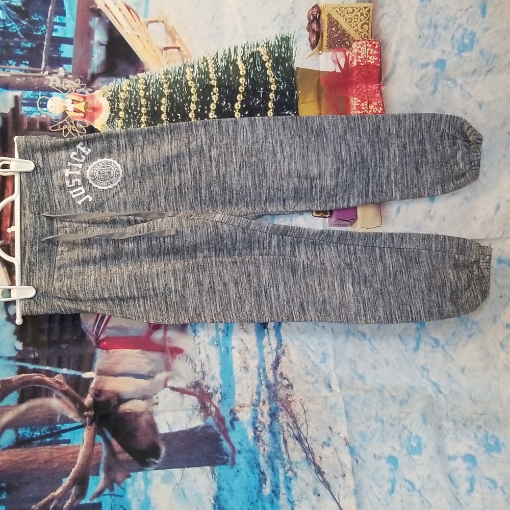 Justice Girls Size 8 Gray Sweatpants with sparkle white logo
